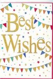 The photograph features a bright and charming Best Wishes card that feels as cheerful as a fresh bouquet arriving at a doorstep in Abbey Wood. In the very centre, the message Best Wishes is written in lavish gold script, the lettering slightly raised and sparkling softly as though brushed with fine glitter. Set against a pure white background, this golden text becomes the anchor of the design, glowing warmly without overpowering the eye. Curved lines of bunting decorate the space above and below the words, draping the card in a festive frame. The small triangular flags are each vividly coloured-rich reds, bold blues, lively greens, sunny yellows, oranges, and sweet pinks-and many carry tiny patterns: neat stripes, scattered dots, and other playful marks. These details evoke the joyful atmosphere of local celebrations, the kind you might see spilling out from gardens and community gatherings around Abbey Wood. Dotted around the bunting are miniature star shapes and round confetti dots in matching colours, scattered as if caught mid-sparkle across the sky of white. Their random yet thoughtful placement introduces gentle movement, giving the impression that the party is still in full swing. The white space keeps the composition crisp and modern, helping the gold script and colourful bunting stand out clearly and making the card versatile enough for many occasions. Whether slipped alongside flowers to celebrate a promotion, a new baby, exam success, or simply to send warm encouragement, this card radiates hope, positivity, and genuine good wishes throughout the Abbey Wood community.