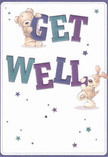 With the cheerful energy of a caring neighbour, this illustrated get well card features a teddy bear and a playful puppy, their joyful interaction framed by bold, colourful lettering spelling 'Get Well.' The bear gently hugs the tops of the letters, while the puppy cozily balances at the base, their friendly faces radiating comfort and encouragement. Purples and teals burst through the oversized type, which leaps against a soft cream background, bringing clarity and warmth much like a fresh bouquet delivered to a doorstep along Abbey Wood's Eynsham Drive. Glimmering stars in hues of sapphire and amethyst float around the friends, imbuing the scene with hope and positivity. The artist's attention to tactile details-fuzzy fur, velvety ears-echoes the care woven into every flower arrangement prepared by local Abbey Wood florists. This card, sent alongside a bouquet or on its own, delivers sincere, heartfelt support, mirroring the neighbourly kindness at the heart of Abbey Wood's close community.